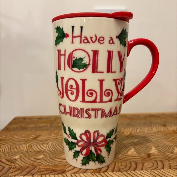 Lenox Holly Jolly Christmas Mug W Travel Lid Heat Color Changing 20oz - retired - Picture 3 of 14